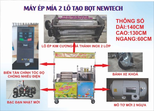 Máy ép mía 2 lô tạo bọt lô 90cm